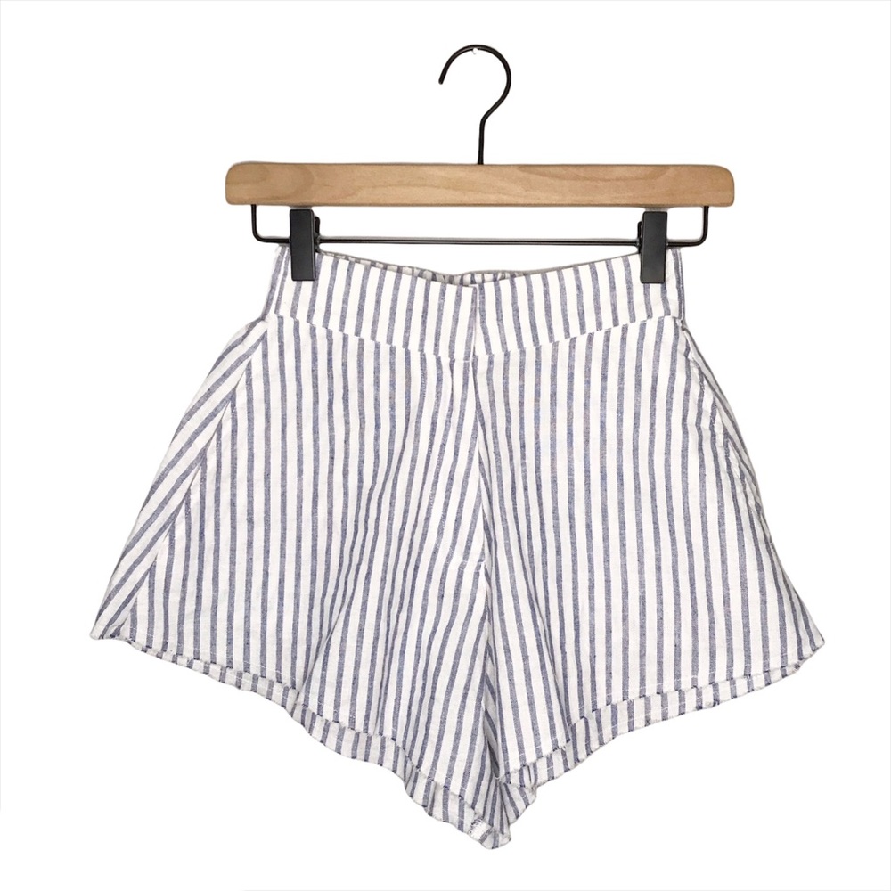 Nice Martin High Waisted Linen Blend Striped Piper Shorts in Blue/White XS